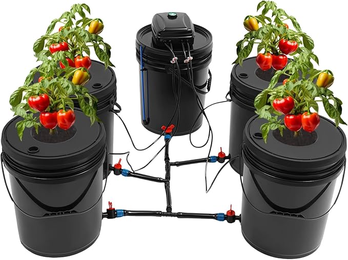 DWC Hydroponics Grow System, 5 Gallon 5-Bucket Deep Water Culture