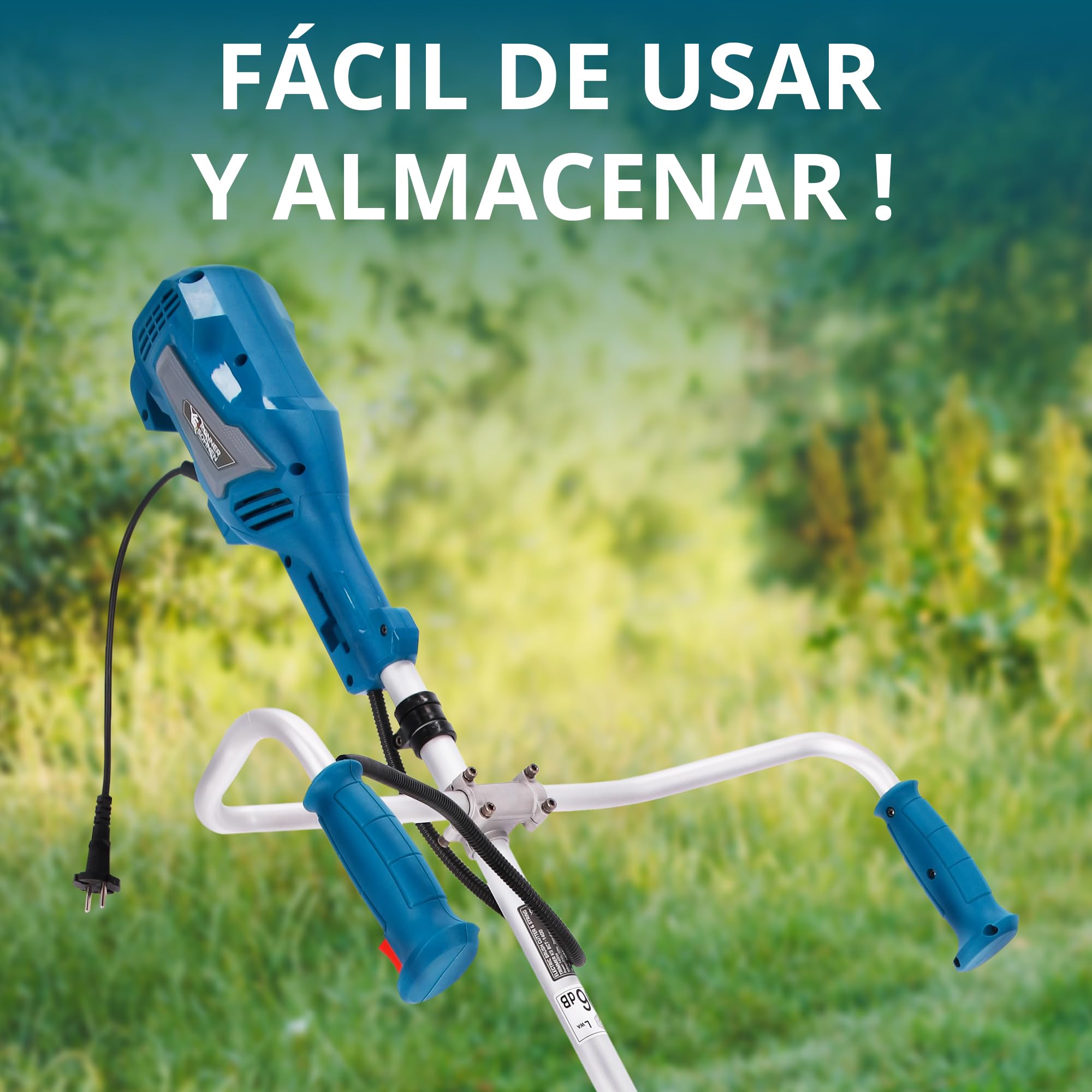 Könner & Söhnen KS BCT-1400 1400 W, Anchura de Corte 42 cm, Grosor de línea 1,6 mm, Cuchilla de Tres Hojas 255 mm, asa ergonómica para Bicicleta, Correa para el Hombro, Recortadora de jardín