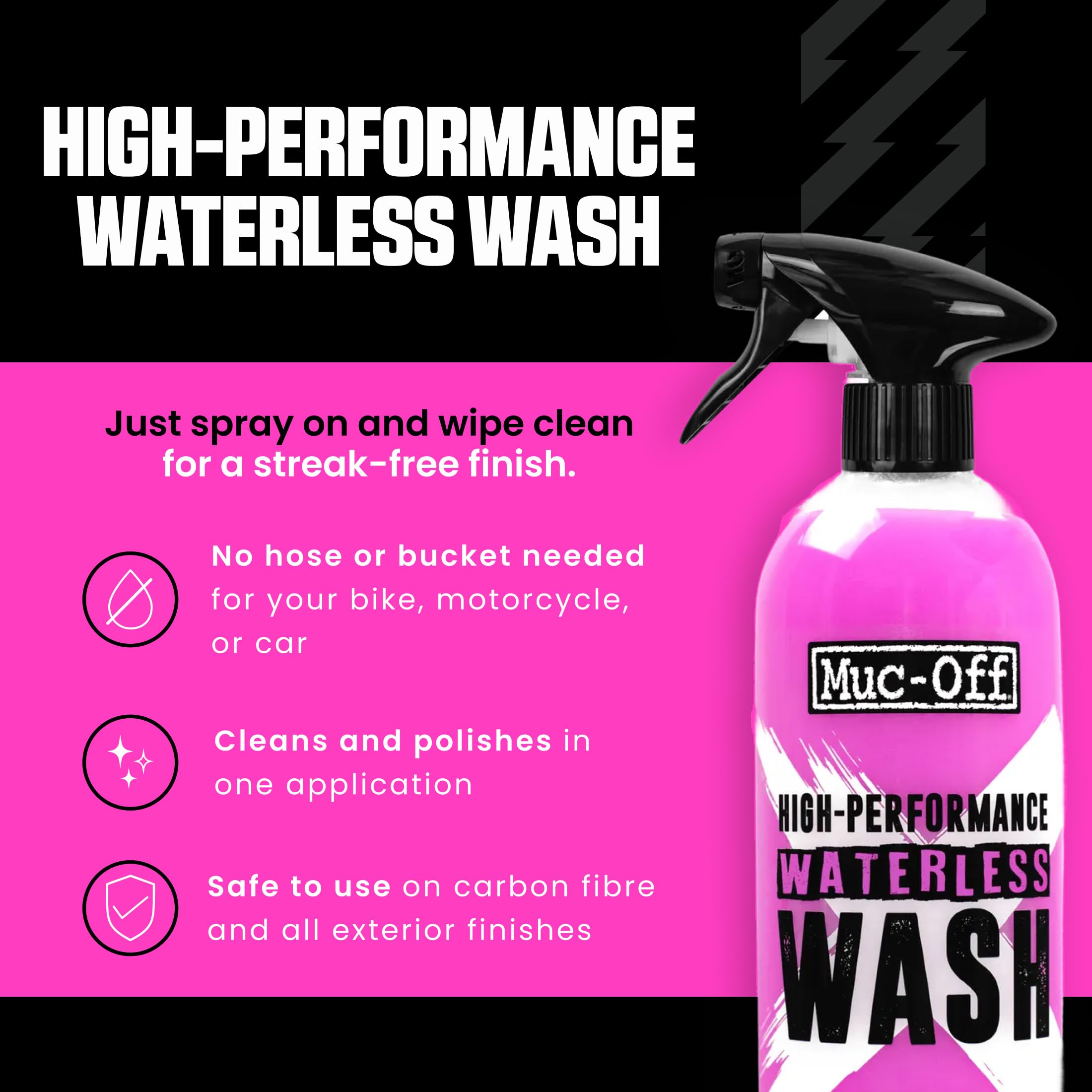 Muc-Off Waterless Wash 750 ml Detergente Bici Senza Risciacquo Spray a Secco Alte Prestazioni