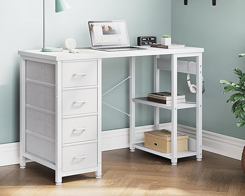Miniatura 4 de Casaottima Escritorio pequeño para computadora de 40 pulgadas con 4 cajones de tela, escritorio moderno para PC para espacios pequeños, escritorio