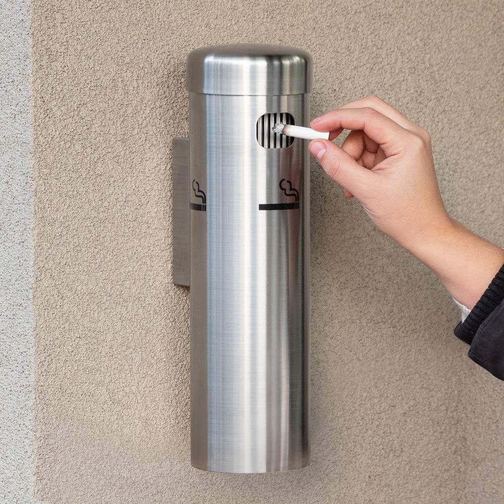 Janitorial Commercial Wall Mounted Cigarette/Ash Receptacle, 12 3/4" (Stainless Steel): Industrial & Scientific