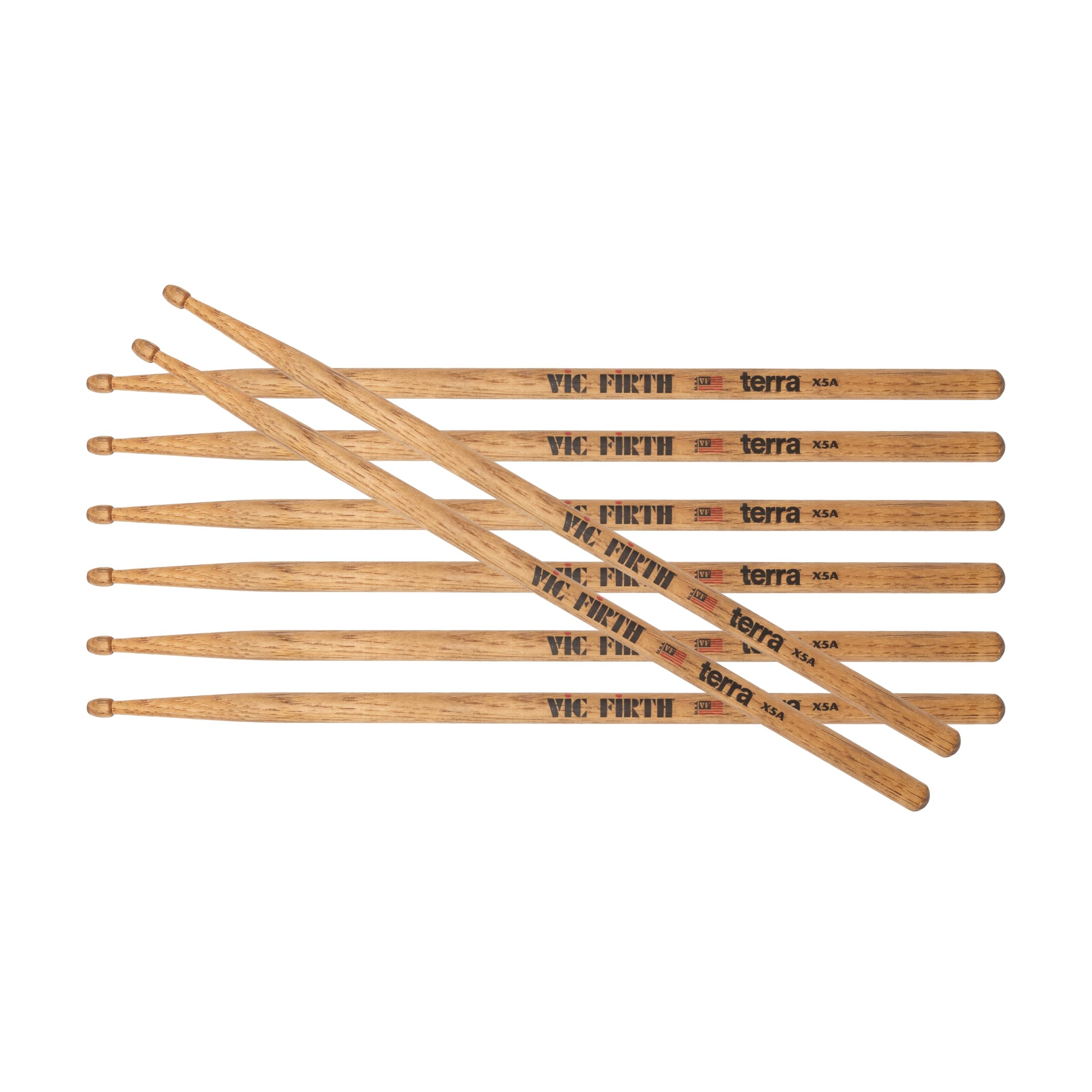 VIC FIRTH - American Classic X5A Terra - Bacchette batteria Hickory, Confezione 4 coppie, Finitura naturale