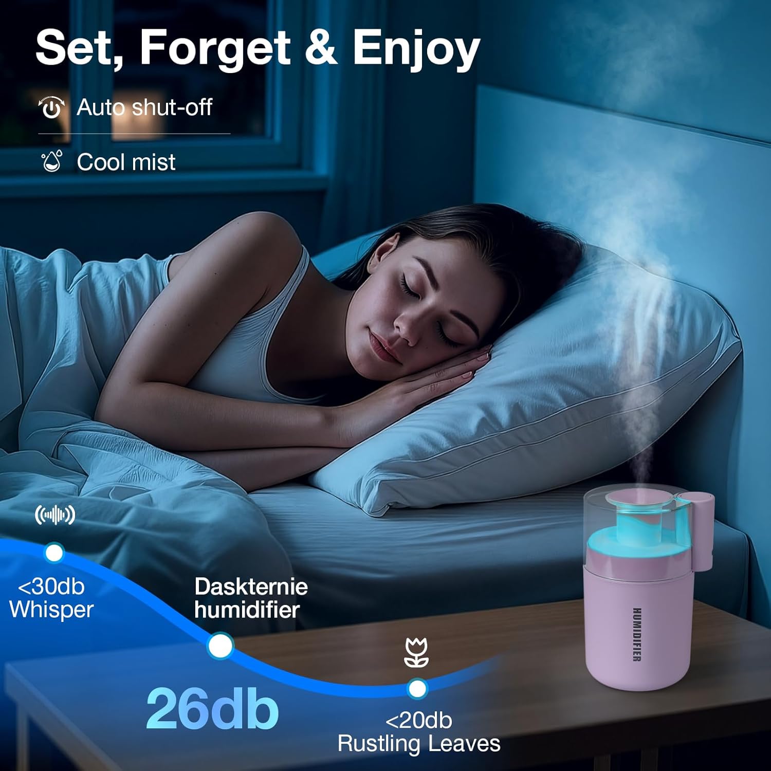 Portable Mini Humidifier, 180ml USB Cool Mist Small Humidifiers for Bedroom, Personal Desktop Humidification for Car Office Travel & Indoor Plants(Pink)