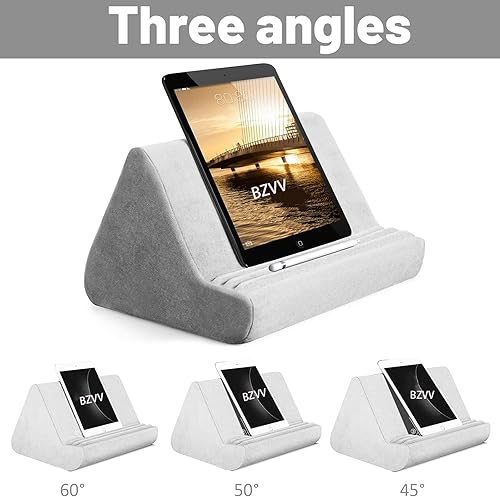 Miniatura 6 de BZVV Almohada suave para tablet con bolsillo, ángulo de visión ajustable de 3, soporte perezoso para sofá de cama, compatible con iPads, tabletas,