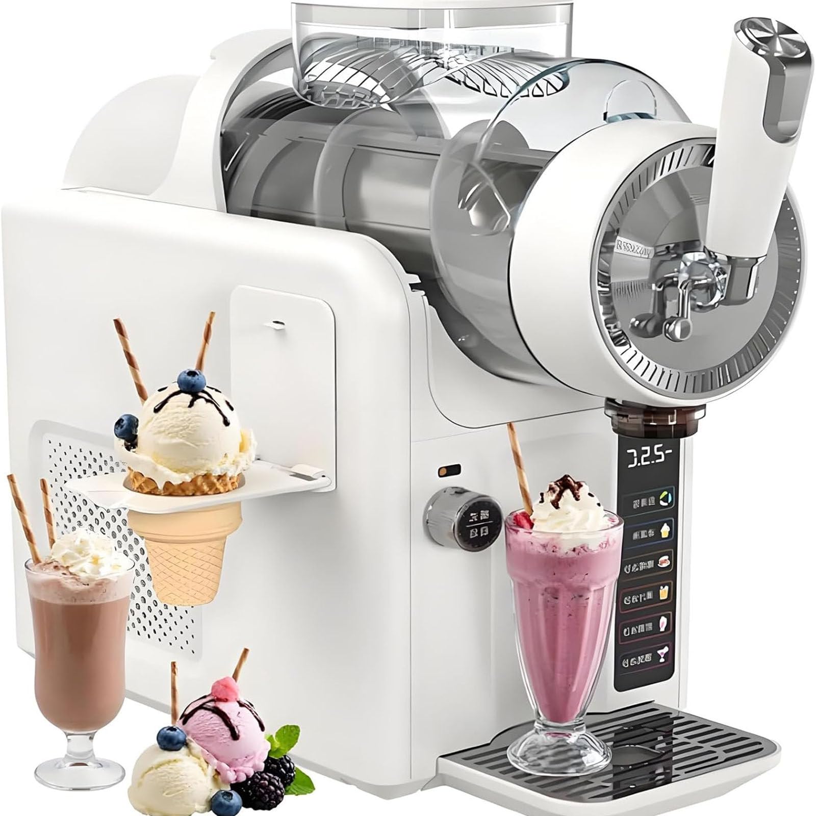 Macchina per Granite Professionale, Macchina per Granite da 185 W per Ghiaccio tritato e Bevande Fredde, Macchina per Gelato Soft 5 in 1 da 2000 ml con Pulizia Automatica White