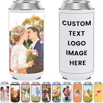 Personalized Slim Can Cooler Sleeves,Custom Skinny Bulk Can Coolers With Photo Logo,Extra-Thick Collapsible Can Coolers for Weddings Picnics Party Drink White