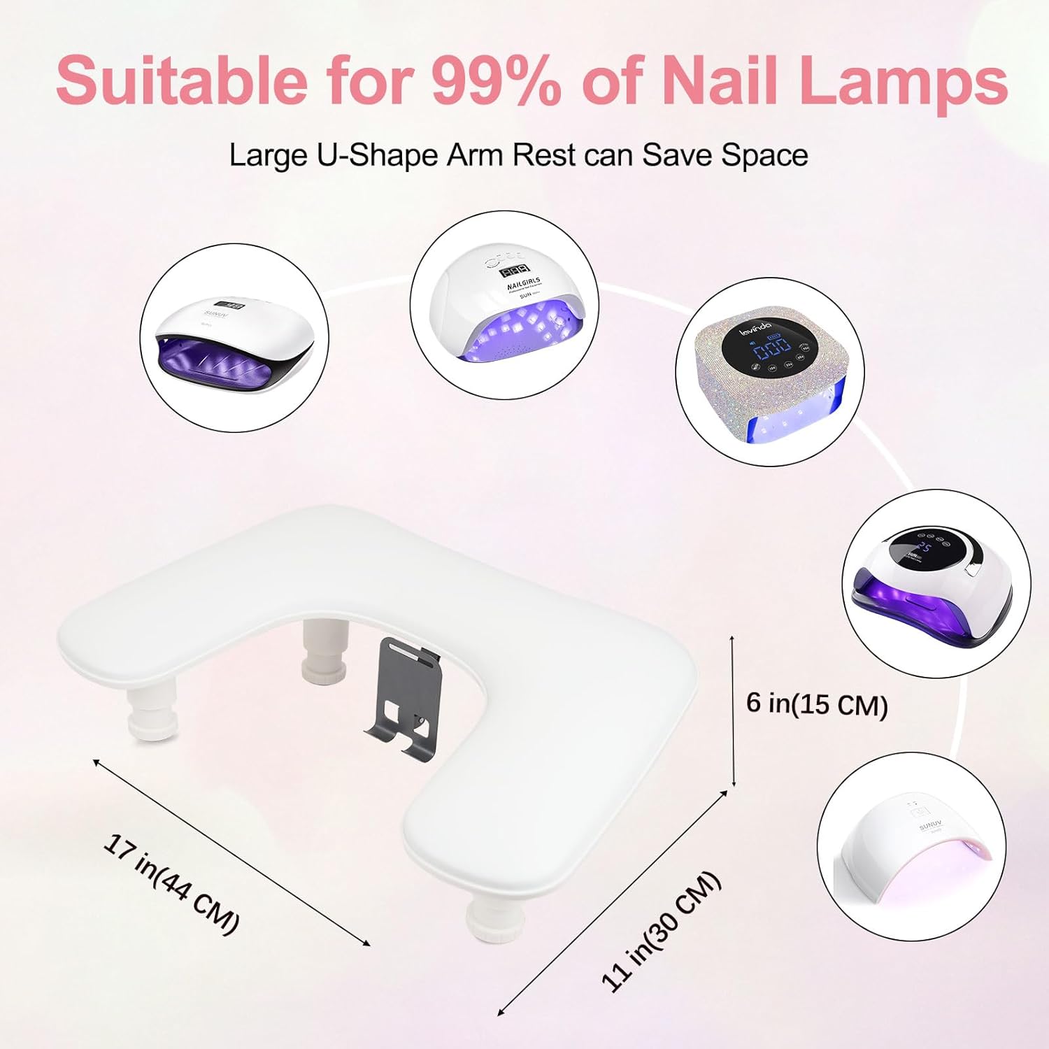 Big Arm Rest for Nails Tech with Nail Mat and Rotating Phone Holder: 3nd Generation U-Shaped Manicure Nail Arm Rest Stand Height Adjustable Armrest for Acrylic Nails(White)