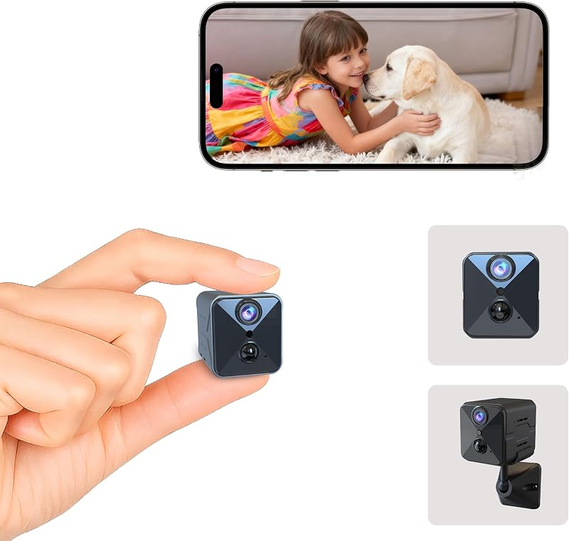 aidowocam 2026 Mini cámara de seguridad 4K HD mejorada, cámara de niñera interior WiFi inalámbrica con visión nocturna, detección de movimiento, visualización remota y duración de la batería de 100 días