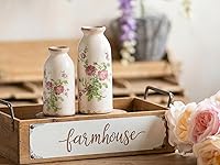 Vista 5 de Juego de 2 jarrones de cerámica, pequeños jarrones de flores vintage para centros de mesa rústicos de granja, boda, hogar, mesa, repisa, estante