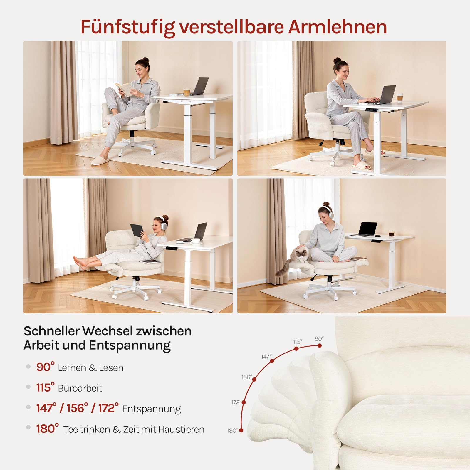 WOLTU Schreibtischstuhl, Schneidersitz Stuhl, Chenille-Drehstuhl, Beige