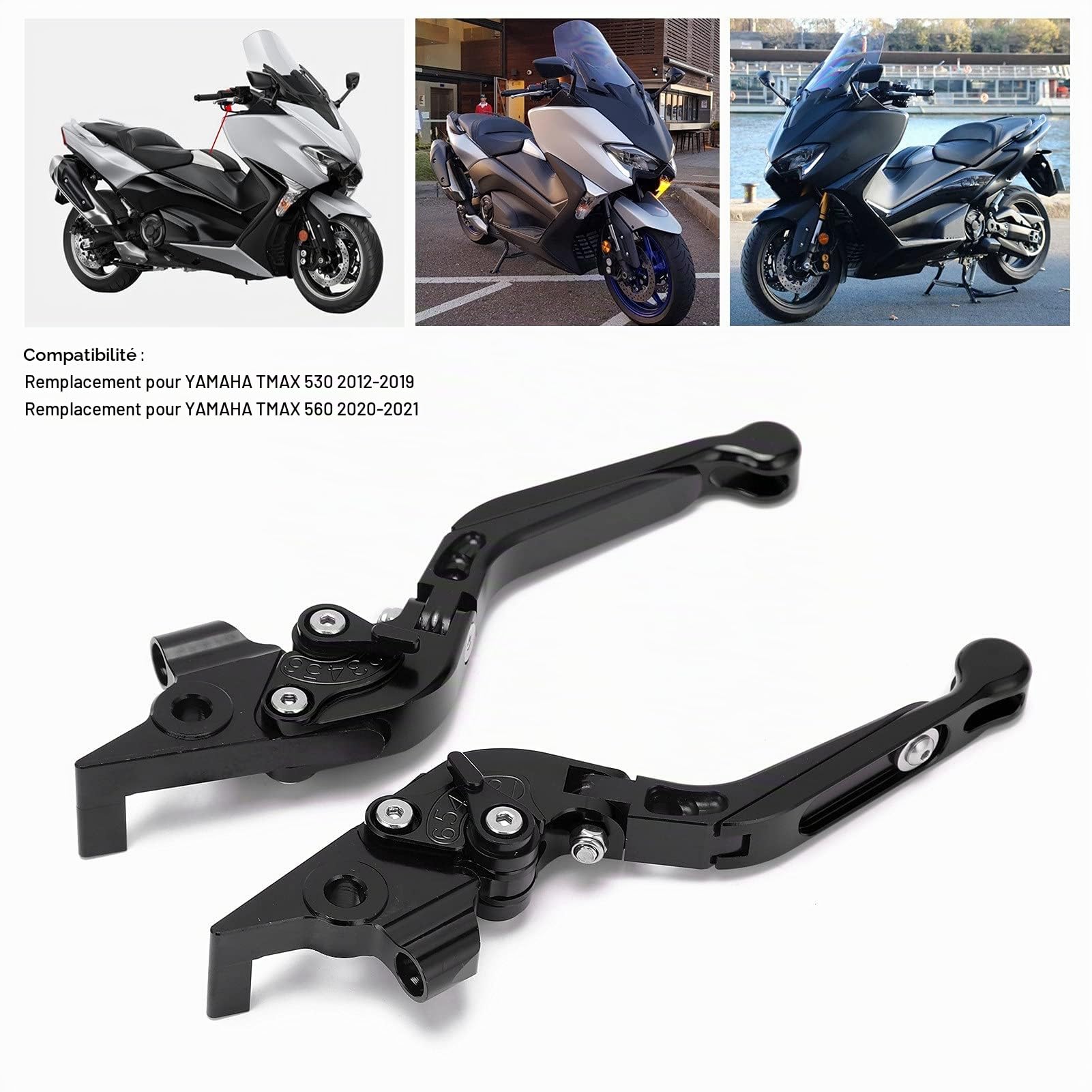 Fydun Levier D'embrayage de Frein de Moto, 1 Paire Gauche et Droite Poignées de Frein Réglables Alliage D'aluminium Moto Accessoire pour TMAX 530 2012‑2019/560 2020-2021(le noir)