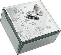 Juliana HE555JB Hestia Butterfly and Flowers Glass Jewellery Box