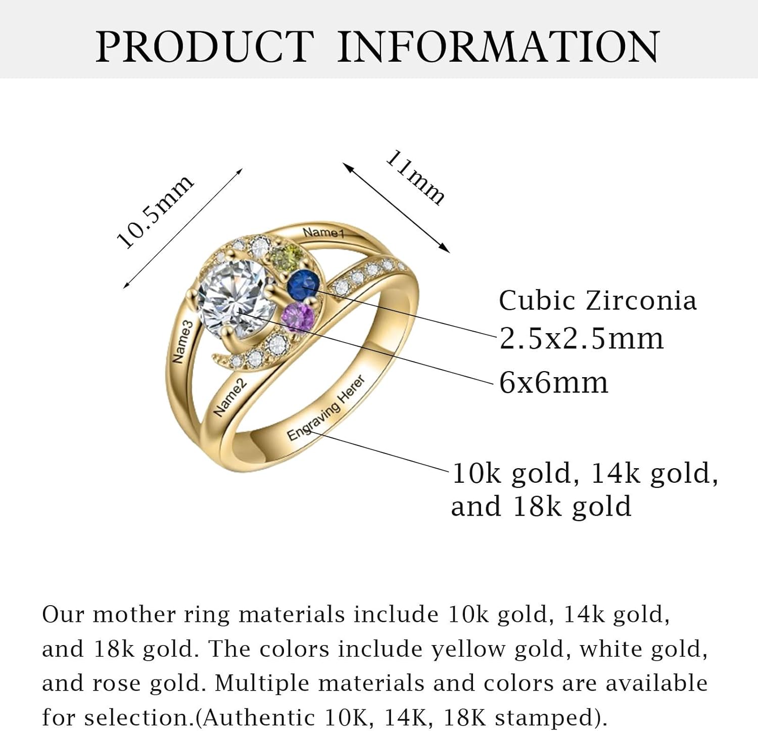 10K 14K 18K Gold Mothers Day Gifts Customized Mothers Ring for Women Gold Family Ring with 2-4 Birthstones and Name Personalized Jewelry Gifts For Mom Wife Grandma