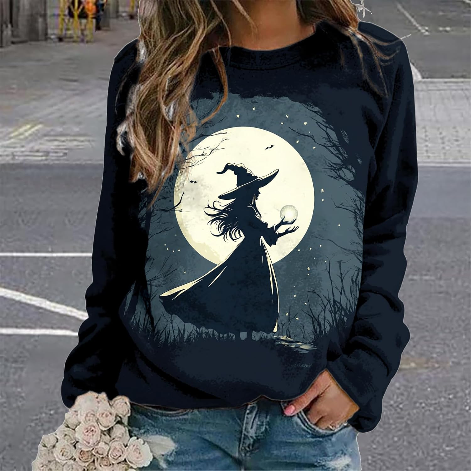 MARSVOVO Halloween Witch Shirts for Women Trendy Long Sleeve Tunic Sweatshirts Oversized Comfy Lightweight Graphic Tops - Image 6