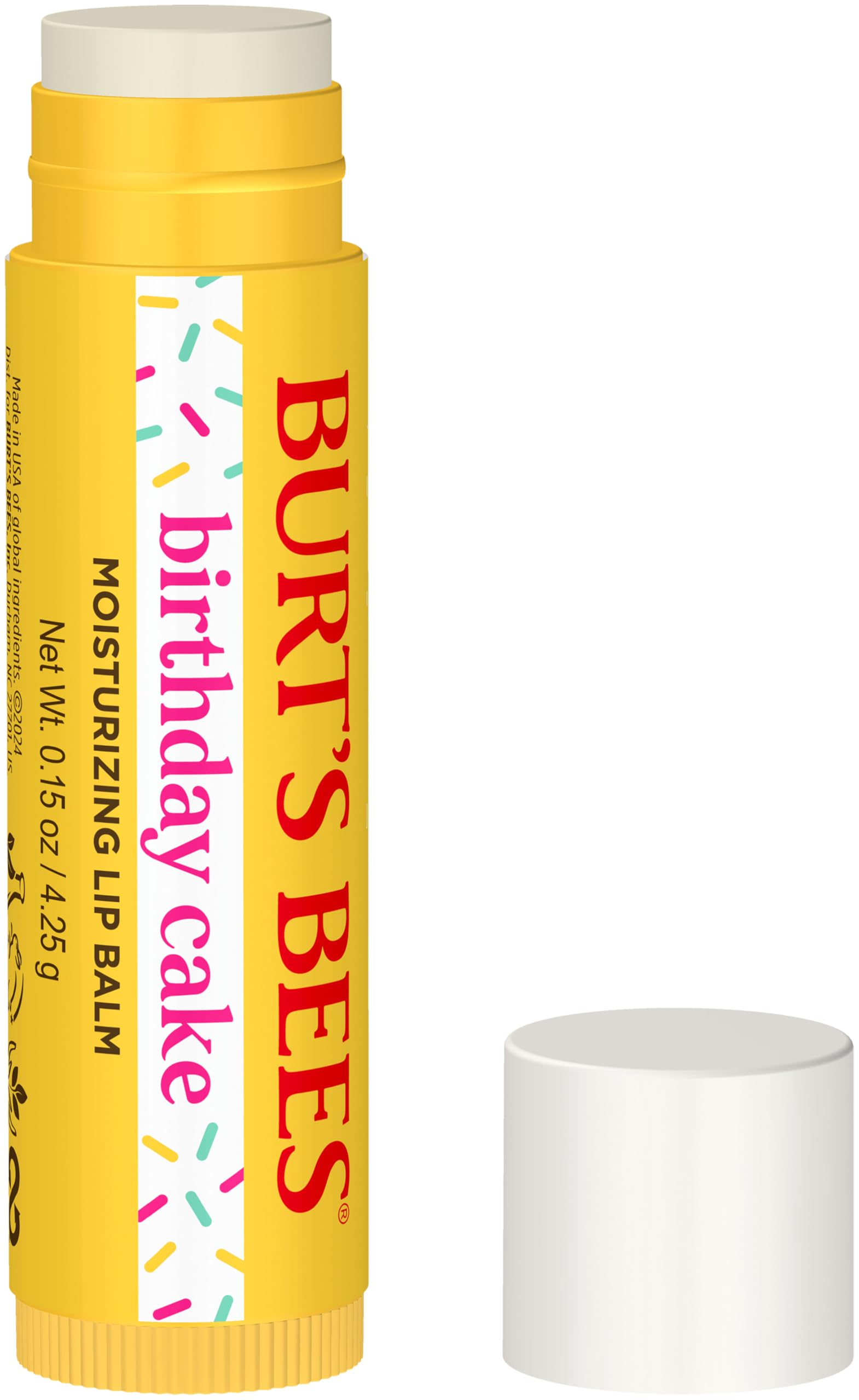 Burt's Bees Birthday Cake Lip Balm, Tint-Free, Natural Origin Lip Care, 1 Tube, 0.15 oz.
