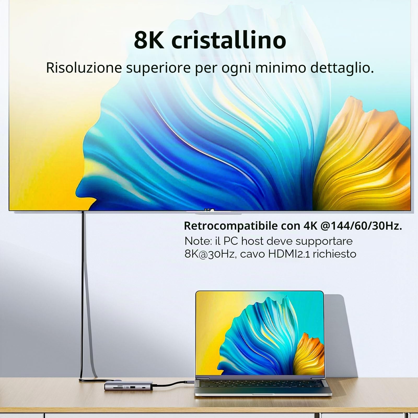 SSK Docking station USB C 3 monitor, 9 en 1 Hub USB C singolo 8K/Dual 4K60Hz DisplayPort Dock con 2 porte HDMI, DisplayPort, 100 W PD, 3 USB, SD/TF, Docking station per laptop