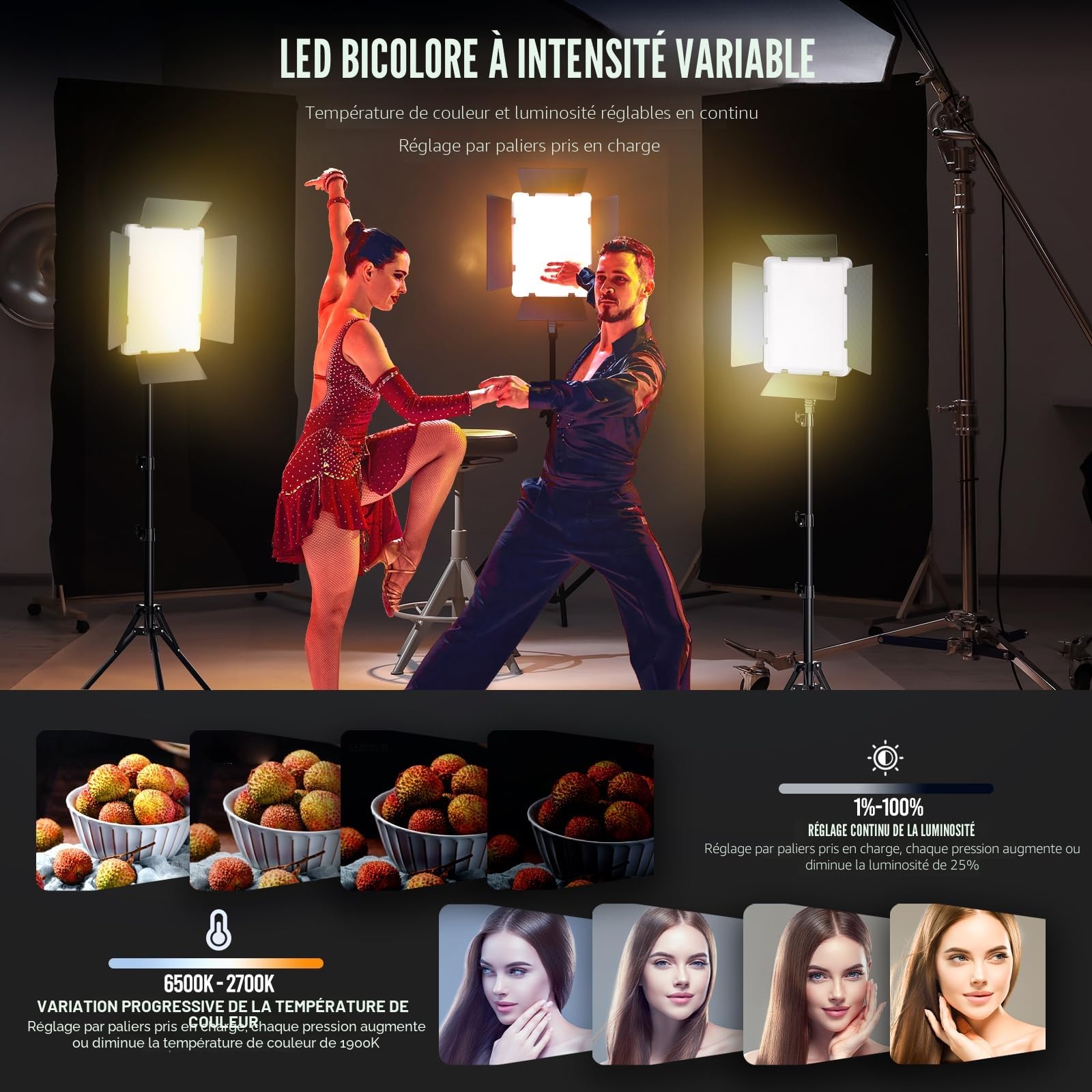 Niceveedi 2-Pack LED Panneau Lumière Photo, 27cm*21cm 36W Bicolores Eclairage Vidéo Lampe Kit 2700-6500K&CRI 95+ avec Prise de Charge pour Vidéo/Jeu Streaming/Caméra Portrait/Youtube