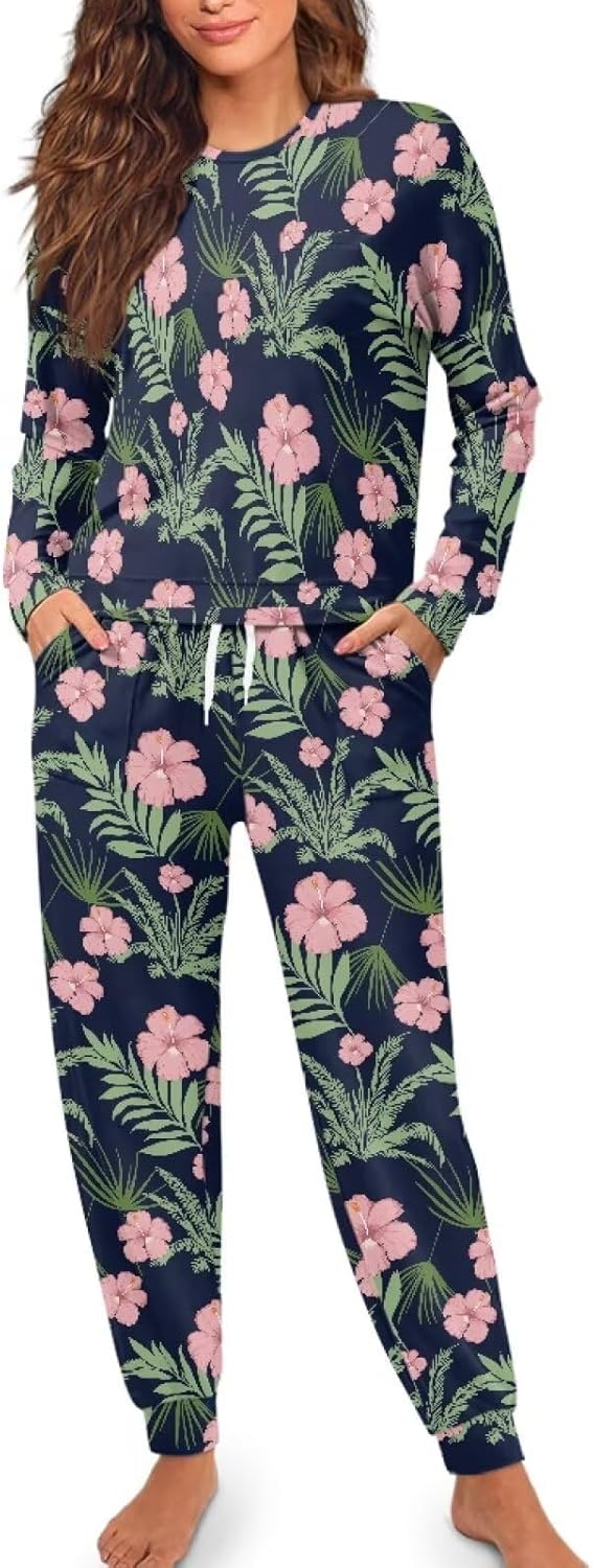 Rnyleeg Lounge Sets for Women with Long Sleeve and Long Pants Soft Pajama Sets for Women 2 Piece Casual Outfits Loungewear