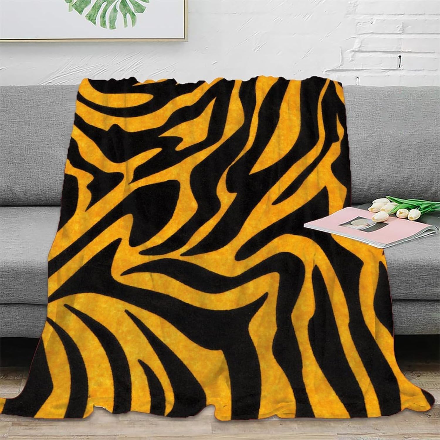 Couverture Polaire 180 x 220 cm Jaune, Plaid Polaire Imprimé Léopard Couverture 3D Imprimée Flanelle Blanket Literie 2 Personnes, Couvertures Doux et Chaude pour Canape Lit D1763