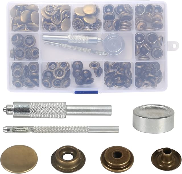 NACAIKJ 32set Press Studs Cap Button Snap Fasteners No Sewing Snap Buttons Poppers Fasteners 15mm with Fixing Tool for Clothing Sewing Leather Craft Jacket Repair