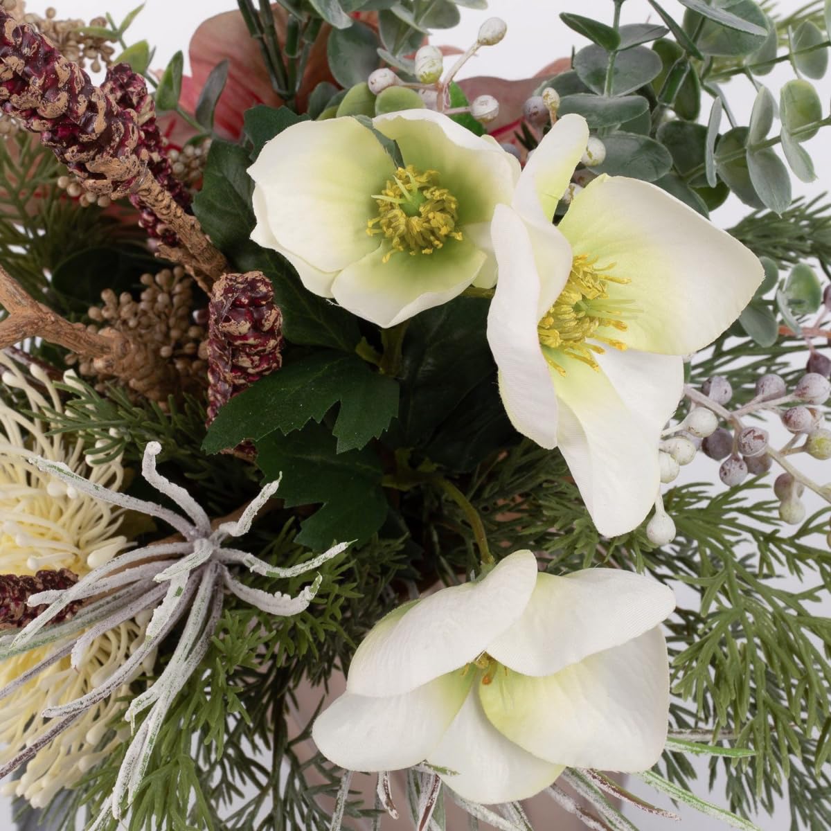 artplants.de Kunst Winterstrauß Moana, Amaryllis, rosa-weiß, 50cm, Ø45cm - Textilblumen Strauß