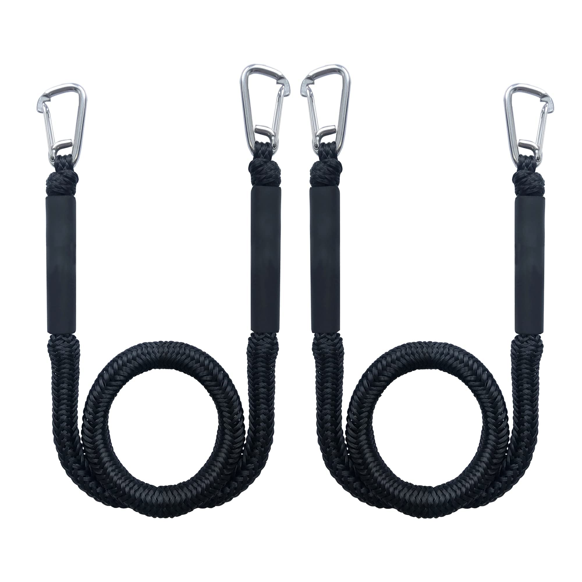 Bungee Boat Dock Line, Floatable Mooring Rope, Stretchable Docking String for Pontoon, Jet Ski, SeaDoo, WaveRunner, Kayak, Boat Accessories, 2 Stainless Steel Clips, 4-6FT, 2 Pack, Black