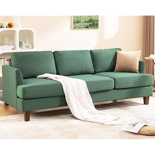 3 Seater Sofa Couch with Deep Seats, 89" Mid Century Modern Upholstered Sofa with Armrests, Comfy Couches for Living Room, Bedroom, Apartment and Office (Green)