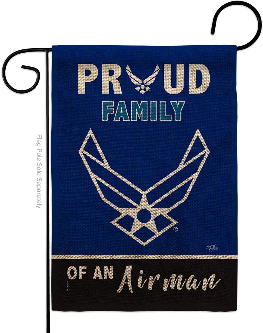 Proud Family Airman Burlap Burlap Garden Flag Set Wood Dowel Armed Forces Air Force USAF United State American Military Veteran Retire Official Small Gift Yard House Banner Double-Sided 13 X 18.5