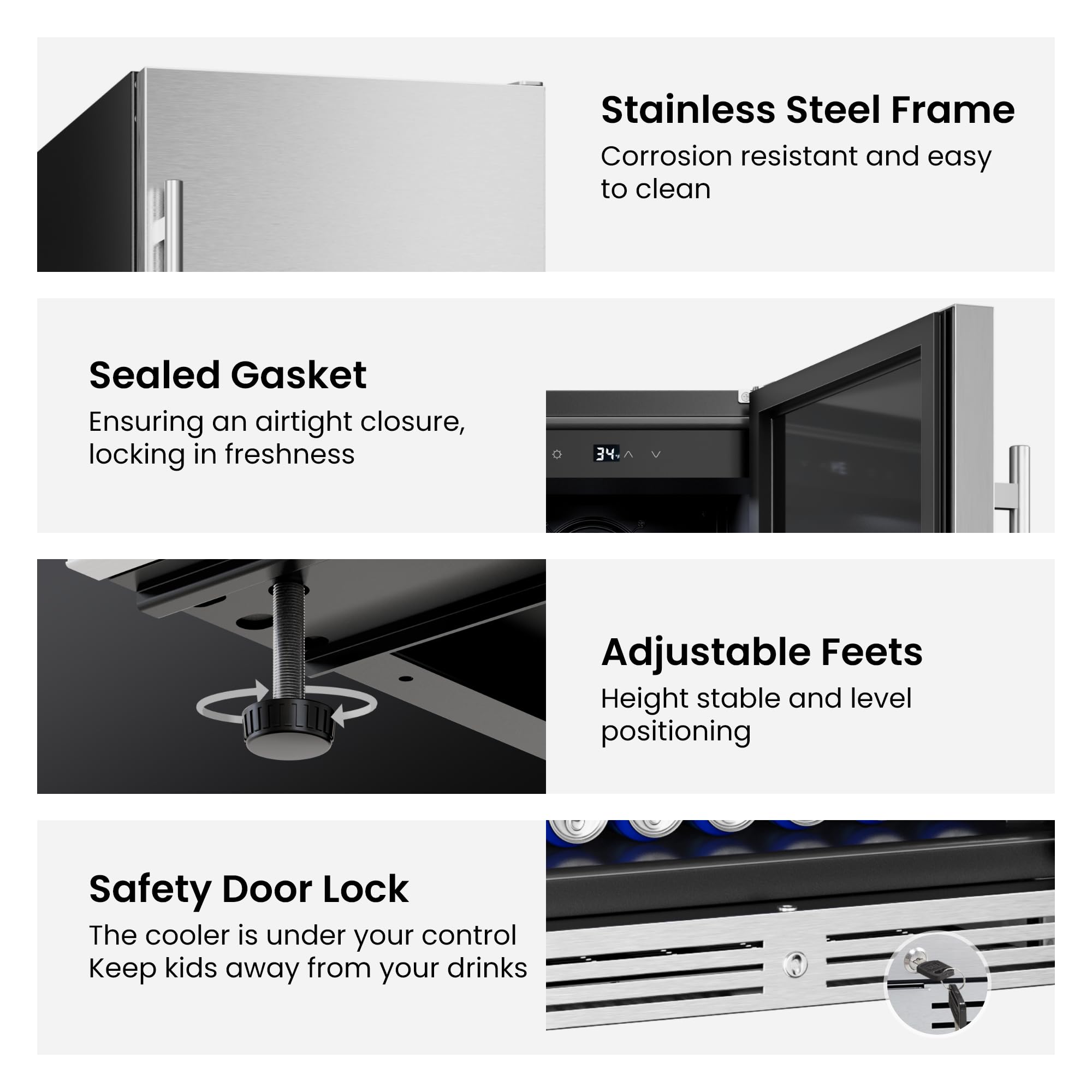 YEEGO 24 Inch Beverage Refrigerator, 160-Can Beverage Cooler With Lock & Auto Defrost, Stainless Steel Indoor & Covered Outdoor Beverage Fridge, Freestanding Or Under Counter For Beer, Soda & Wine on Fridge.com - View 6