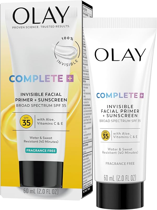 Olay Invisible Facial Primer + Sunscreen SPF 35, Aloe, Vitamin C & E Enriched, Lightweight, Water & Sweat Resistant & 100% Invisible, 2 fl oz
