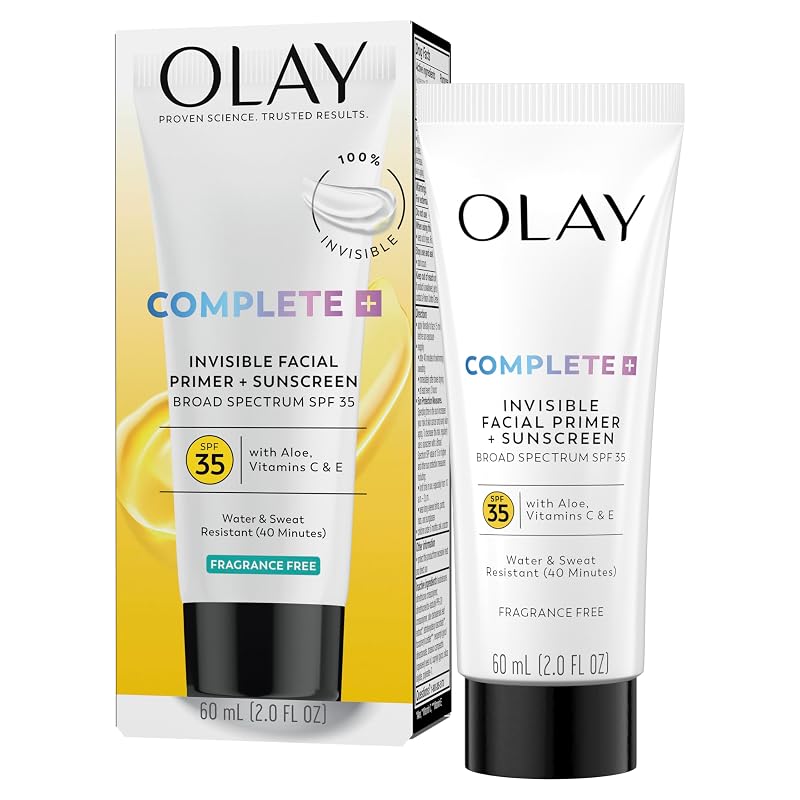 Olay Primer facial invisível com FPS 35, aloe vera, vitaminas C e E, resistente à água e ao suor, 60 mL