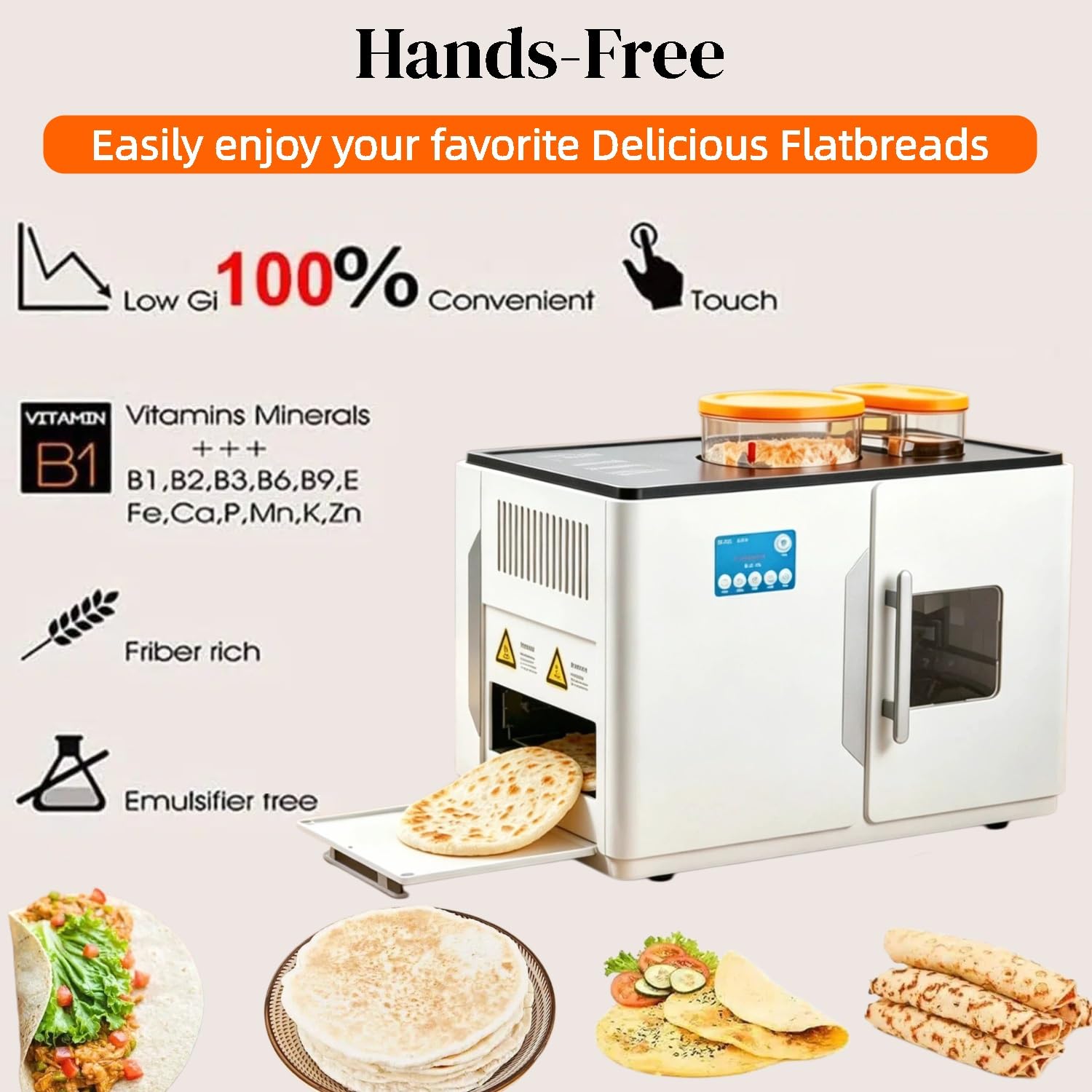 Genérico Automatyczna maszyna do roti i chleba płaskiego, biała, 110 V-220 V, 19 kg, 47 x 35 x 38 cm, 15-20 sztuk na raz, 1800 W