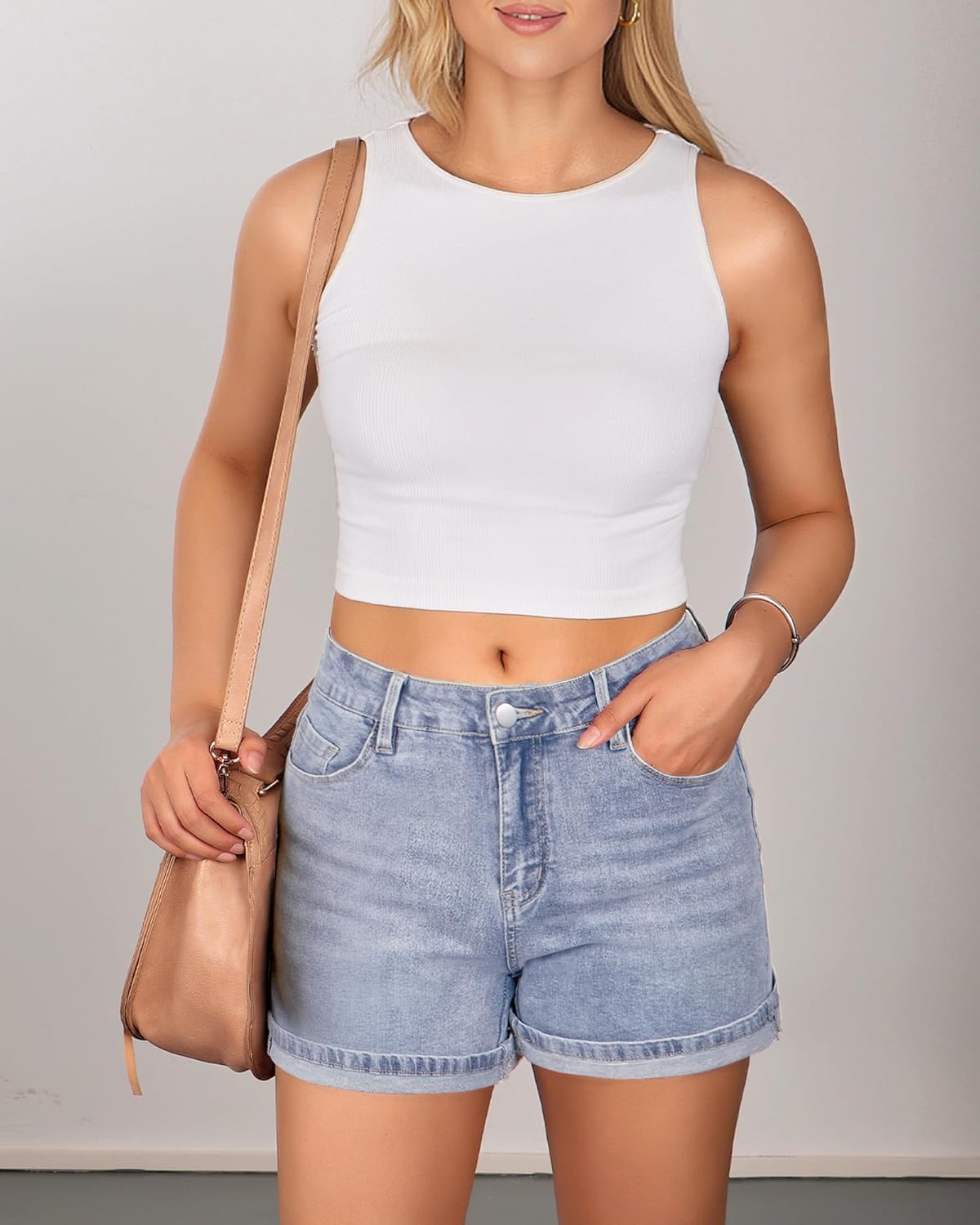 Utyful Jean Shorts for Women Mid Rise Trendy Casual Summer Cute Jorts Fold Hem Stretchy Denim Shorts - Image 3