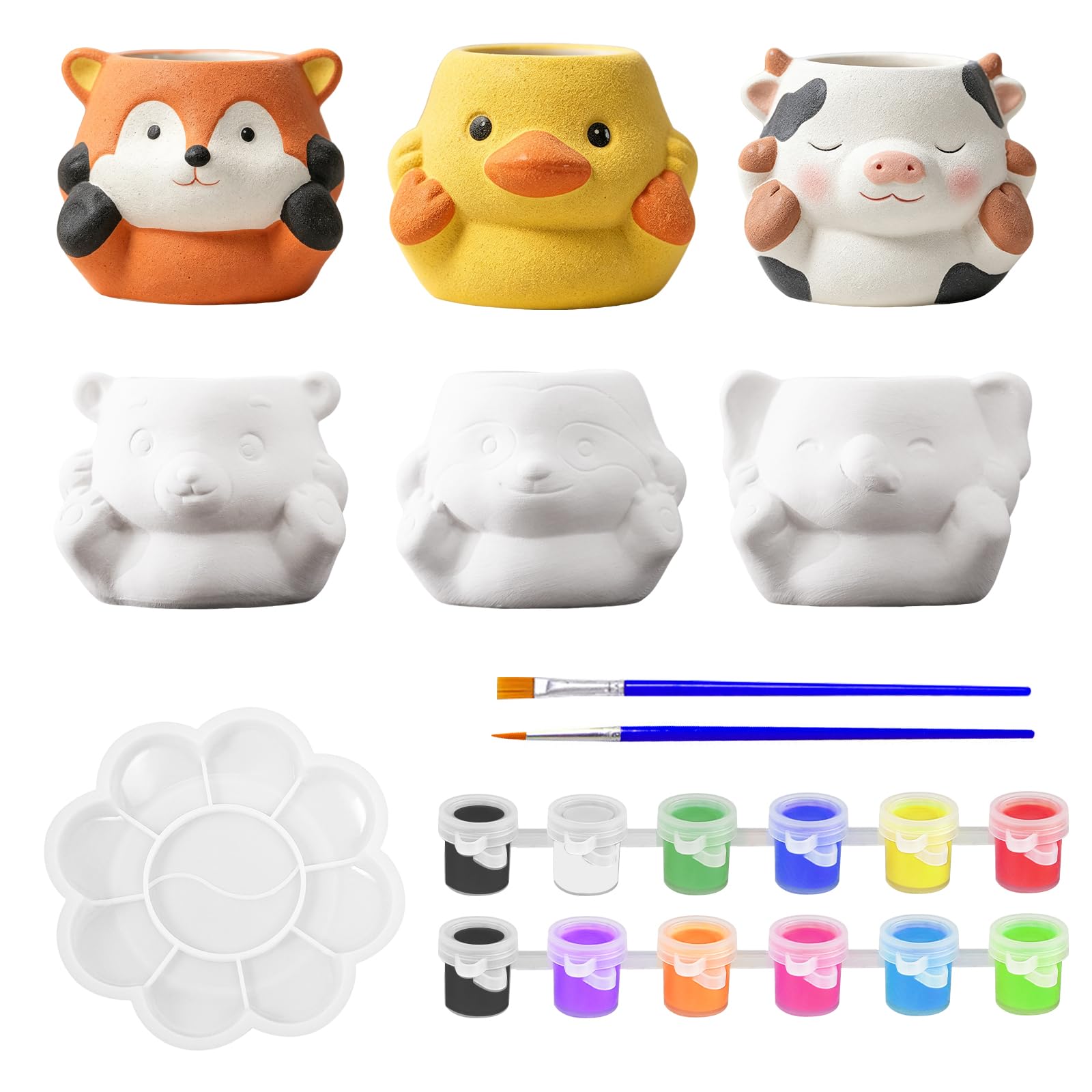 Noaya Paint Your Own Ceramic Planter - 6 Pcs Cute Pottery Painting Kit for Succulent Planter, Paintable Plant Pot Sets, DIY Ceramic Flower Pots, Pottery Kit for Adults Desk DIY Activity Home Decor