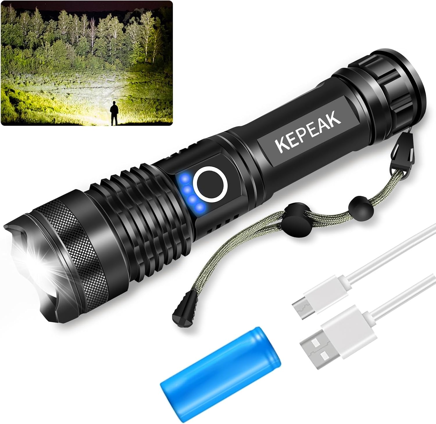 KEPEAK Rechargeable Flashlights Excessive lumens, Tremendous Vibrant LED Flashlight, Tactical Flashlights Excessive Lumens, Zoomable, 5 Modes, Waterproof, Handheld Flash Mild for Tenting, Mountain climbing, Emergency