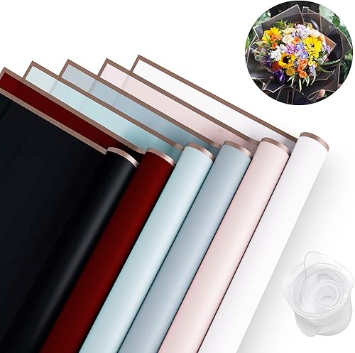 Miniatura 10 de VOWOVOSDAY 20 hojas de papel de regalo de flores con borde dorado, ramo de floristería, manualidades, papel de embalaje, papel de regalo floral