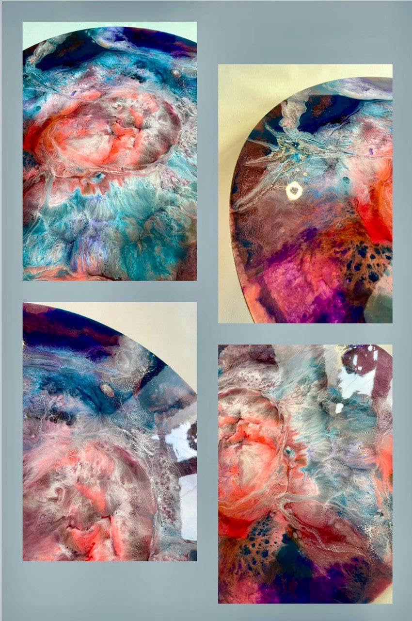 Round epoxy resin art, original geode painting, bright abstract wall panel by Ukrainian artist (D 20 in)