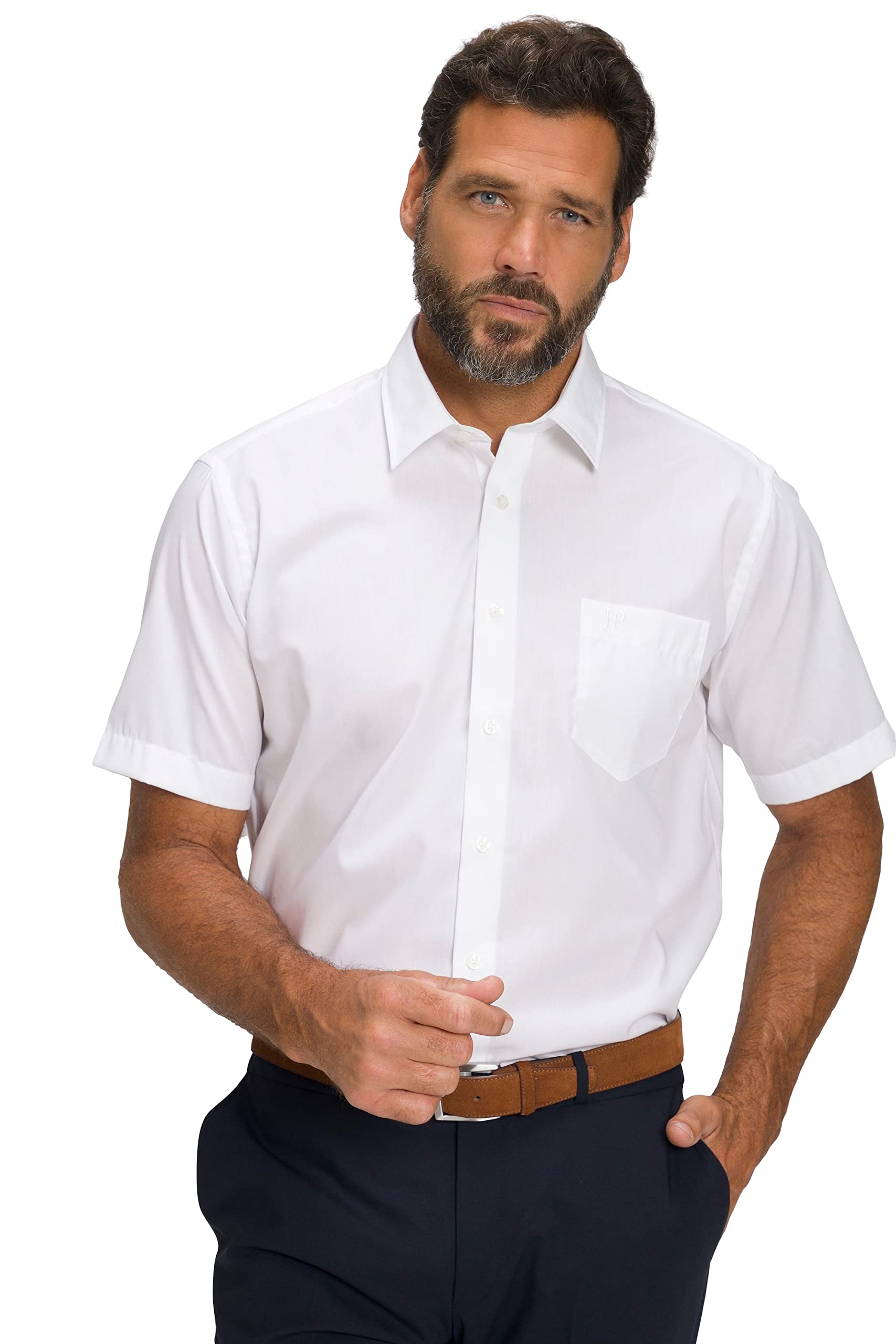 JP 1880 Men's Large Sizes Menswear L-8XL Shirt, Business, Non-Iron, Kent Collar, Half Sleeve, Comfort Fit, up to 8XL Snow White 6XL 804891200-6XL, Snow White, XXXXXXL