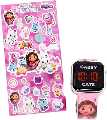 DreamWorks Gabbys Dollhouse Cat Watch for Kids - Bundle with Cat Wrist Watch with Printed Straps Plus Stickers | Gabbys Dollhouse Accessories for Girls