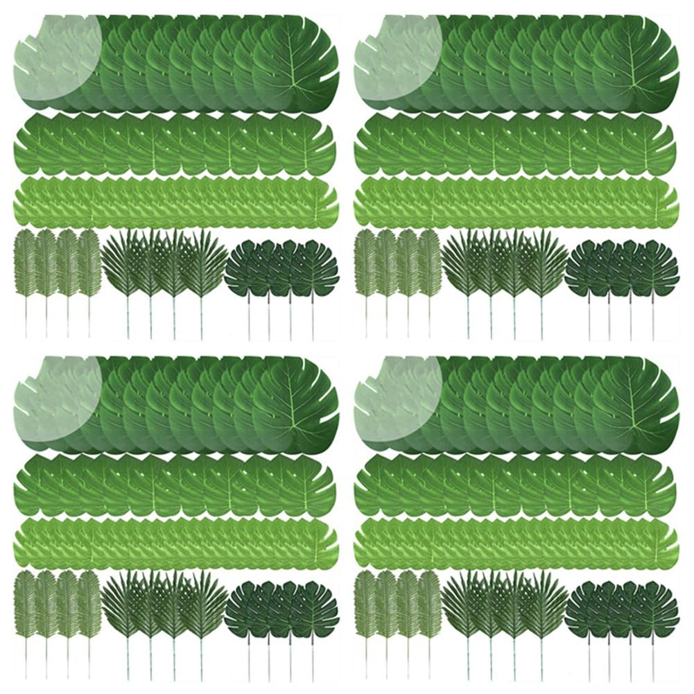 Vjsujehgy 240 Pcs 6 Kinds Artificial Palm Leaves Tropical Plant Leaves Faux Monstera Leaves Stems for Hawaiian Luau Decorations