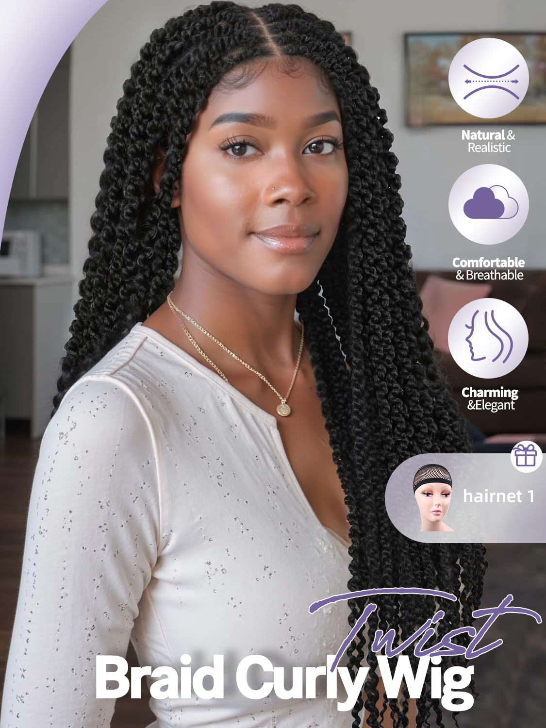 WIGER Full Double Lace Braided Wigs Two Twist Braid Curly Wig Black Spiral Coiled Braid Wigs Pre Plucked with Baby Hair Senegalese Braided Wig for Black Women