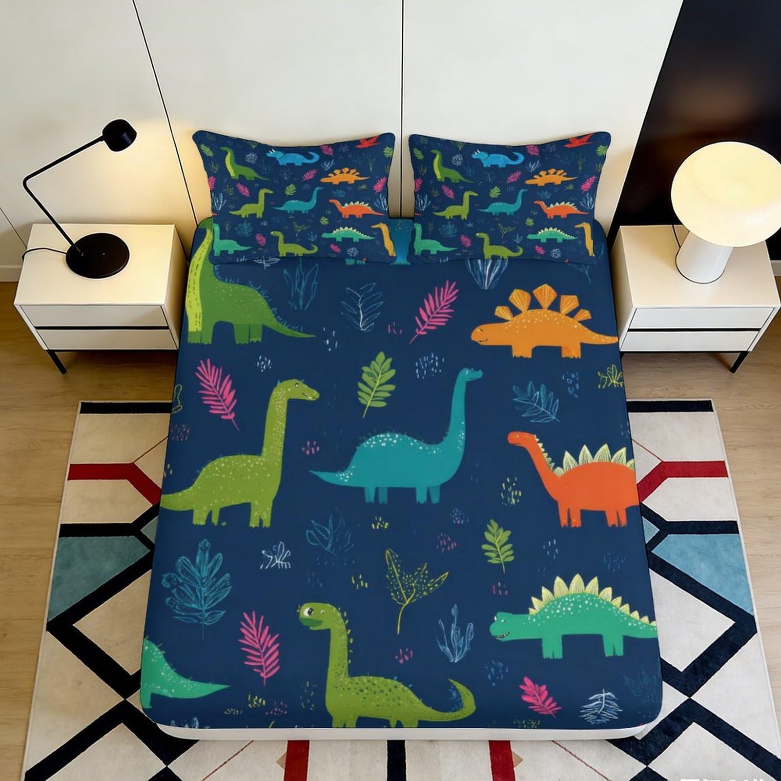 3D Printed Dinosaur Pattern Fitted Sheet Microfiber Deep Pocket Elastic Hem Dinosaur Mattress Fitted Cover Washable 120x200x25cm