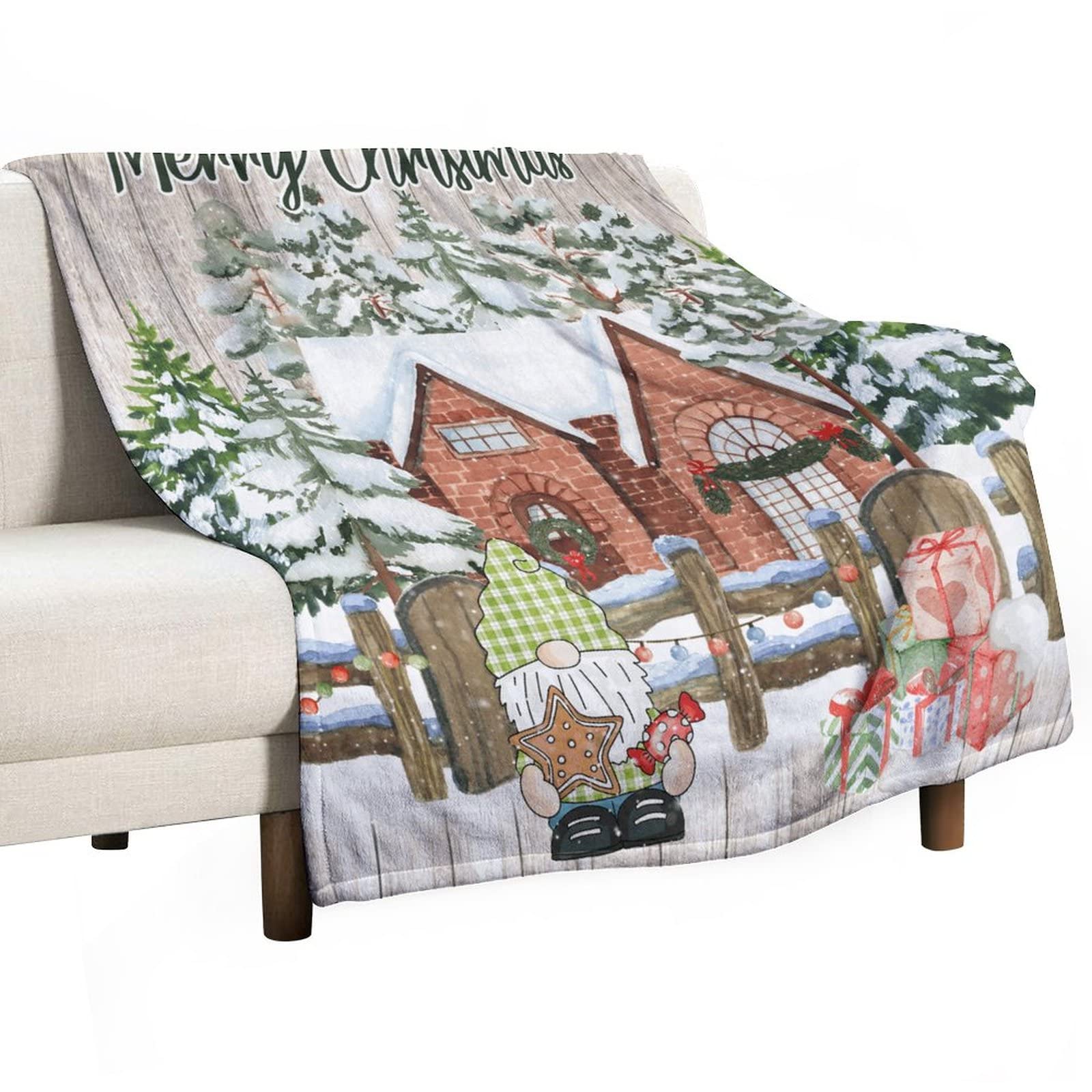 Plaid flanelle nains de Noël 130x150 cm doux et chaud pour canapé hiver