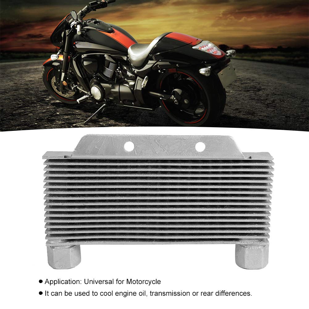 Radiatore radiatore olio motore in lega di alluminio argento, radiatore olio universale per moto, radiatore olio ad alte prestazioni a 15 file con filettatura interfaccia 12x1,25