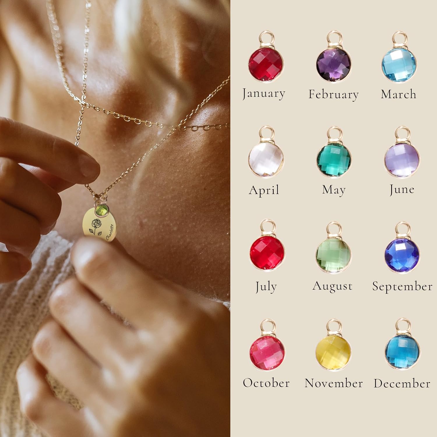 Birthday Gift for Women – Personalized Birthstone Name Necklace for Daughter, Granddaughter, Niece, Mom, Wife & Friends