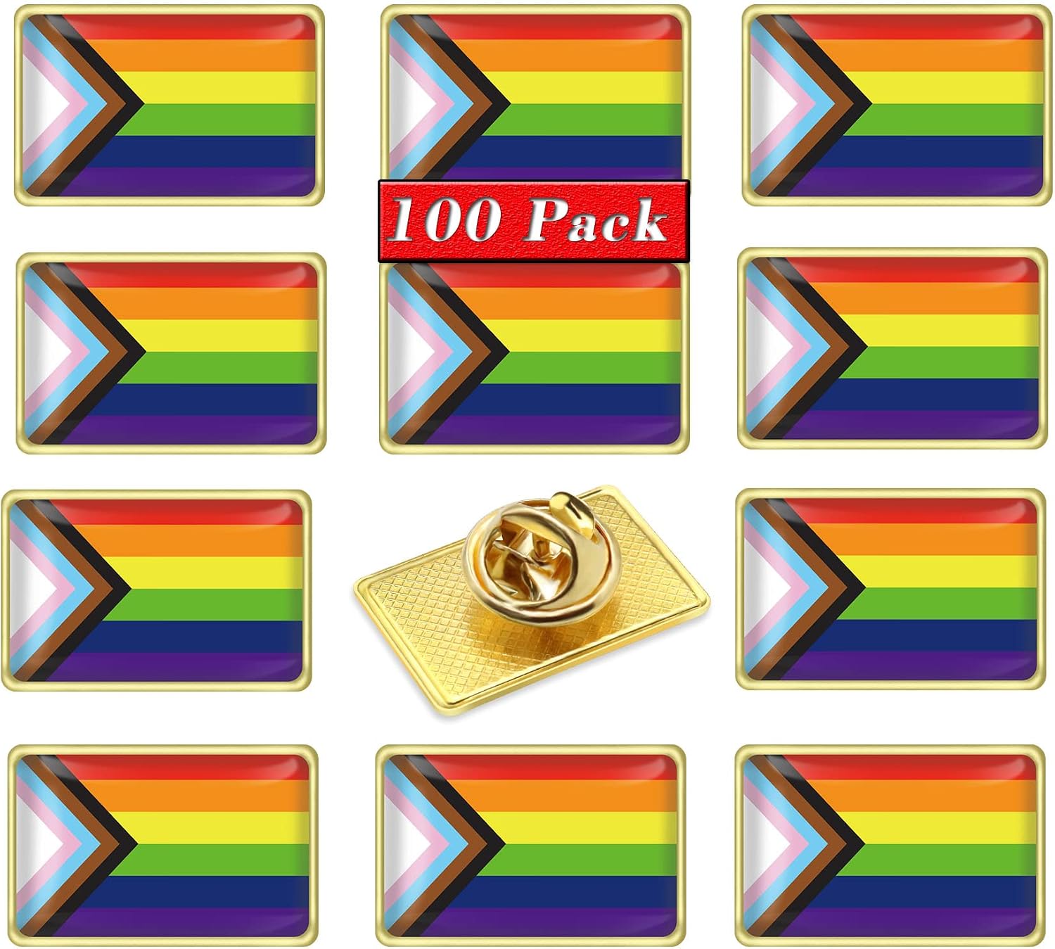 12/24/48/100/200 Pcs Inclusive Progress Pride Pin Rainbow Gay Flag LGBT Enamel Progressive Lapel Pins Bulk Decoration for Clothes and Bags Gifts