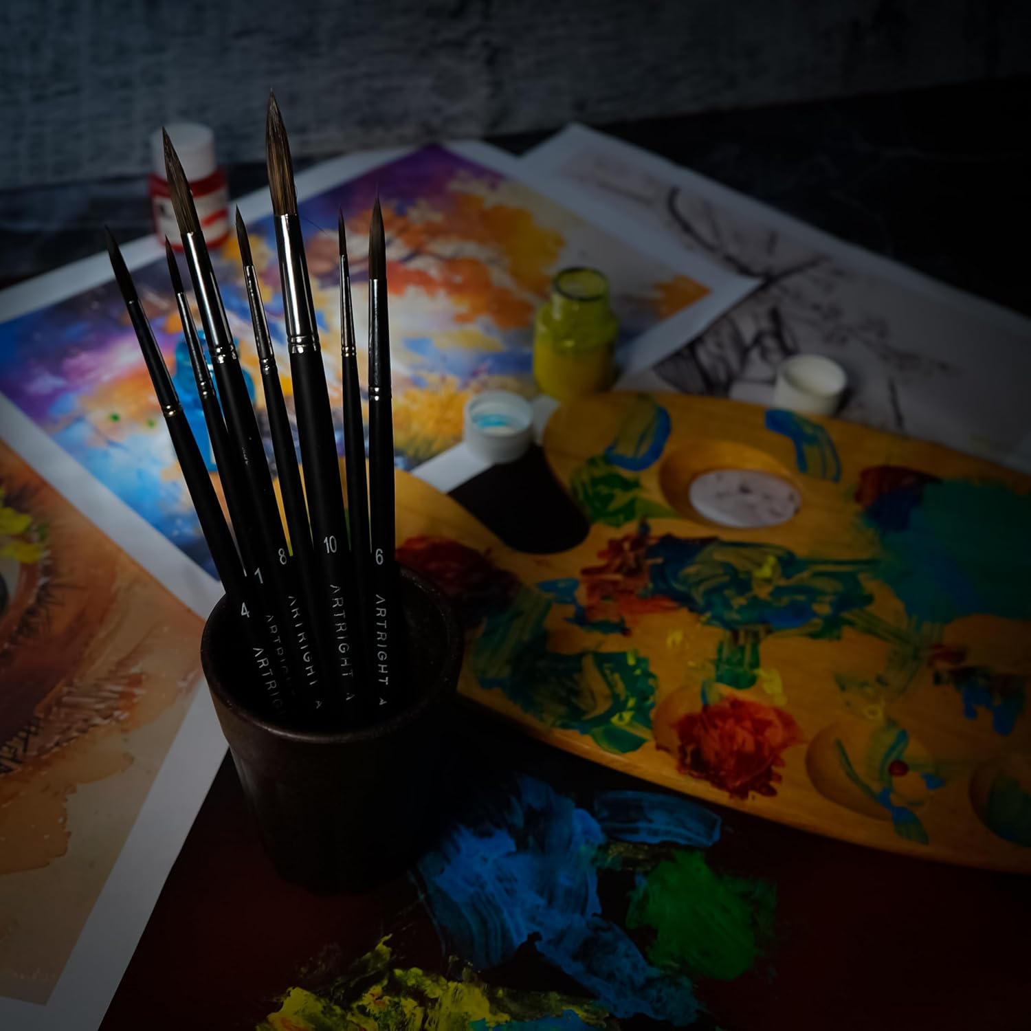 Artist Round Paintbrush Set of 7pcs, Professional Handmade Brushes for Watercolor Painting, Useful for Beginner & Professional, Seamless Synthetic Bristle (Sizes: 0 to 10)