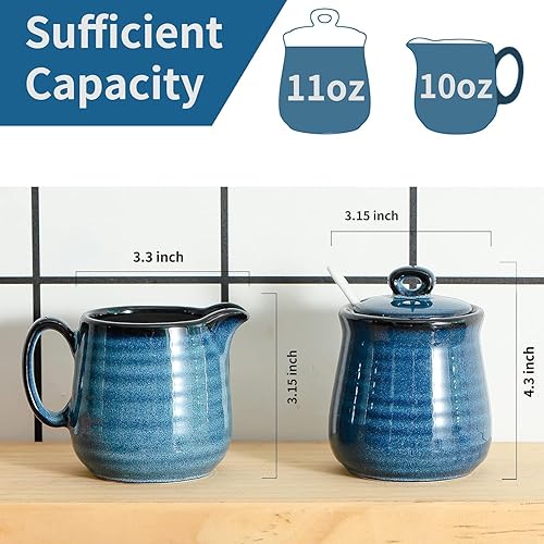 Miniatura 5 de Hasense Juego de azúcar y crema de porcelana, azucarero de 11 onzas con tapa y cuchara, jarra de crema de 10 onzas, juegos de café de granja para