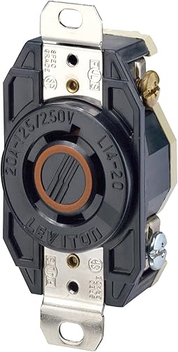 Leviton 2410 20 amperios, 125250 voltios, receptáculo de bloqueo de montaje empotrado, grado industrial, puesta a tierra, V-0-MAX, negro