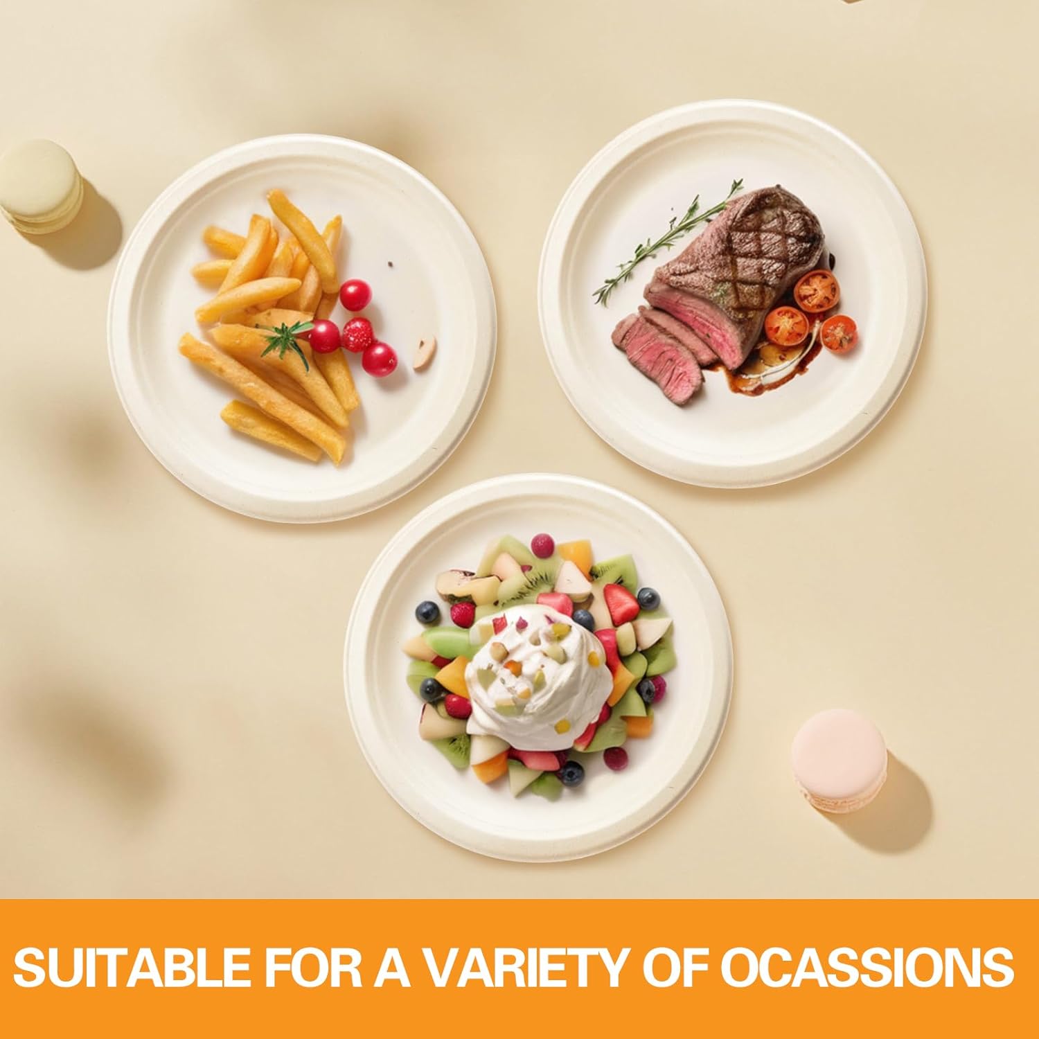 Compostable Paper Plates 9 Inch: 80-pack Disposable Heavy Duty Paper Plates Made of Bagasse, Ideal for Party, Wedding, Graduation, Birthday